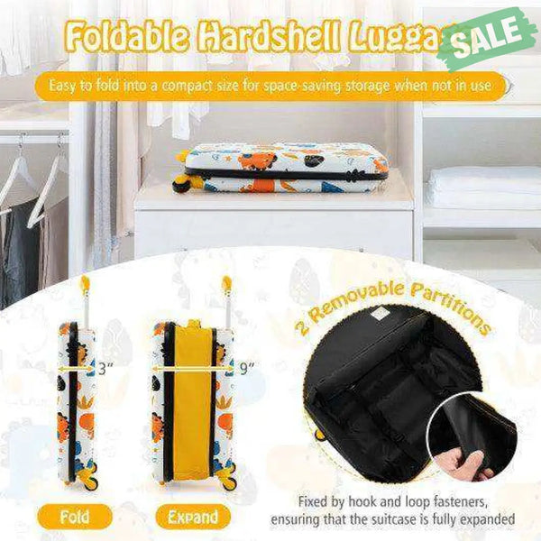 20 Inch Kids Rolling Luggage Foldable Hardshell Carry-on Suitcase on Wheels-Pink Yellow Kids Luggage