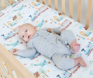 Fitted Crib Sheet - Airplane & Train