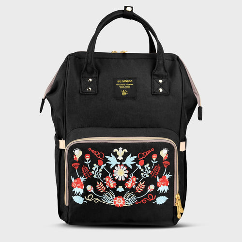 Classic embroidered diaper backpack in angle 3 view, perfect for stylish and functional baby care on the go.