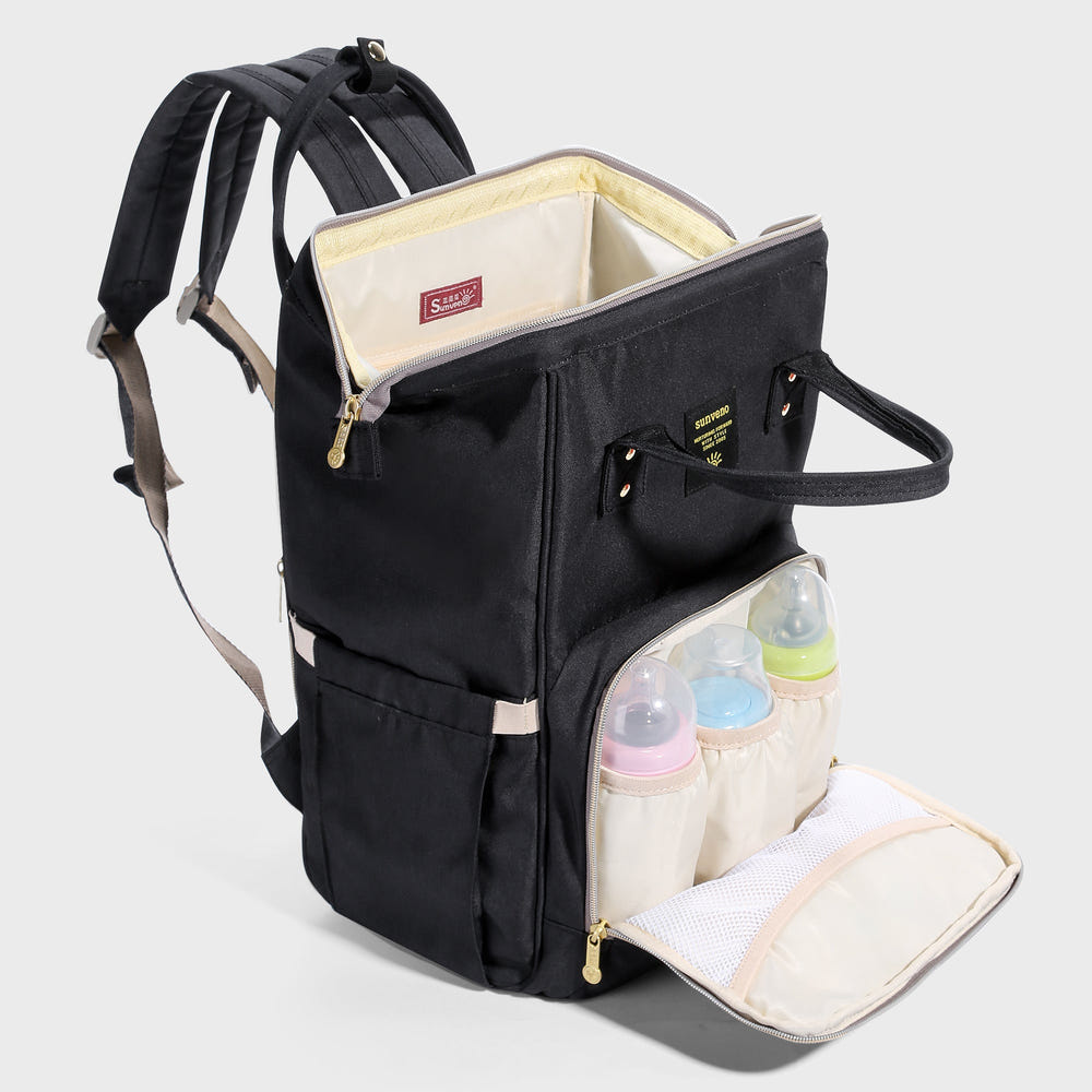 Classic embroidered diaper backpack for stylish and practical baby care on-the-go.