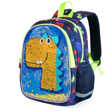 Reversible sequin dinosaur kids backpack, perfect for playful adventures and stylish storage.
