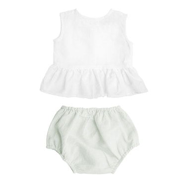 Gift set | Sleeveless white frill blouse and french grey bloomer