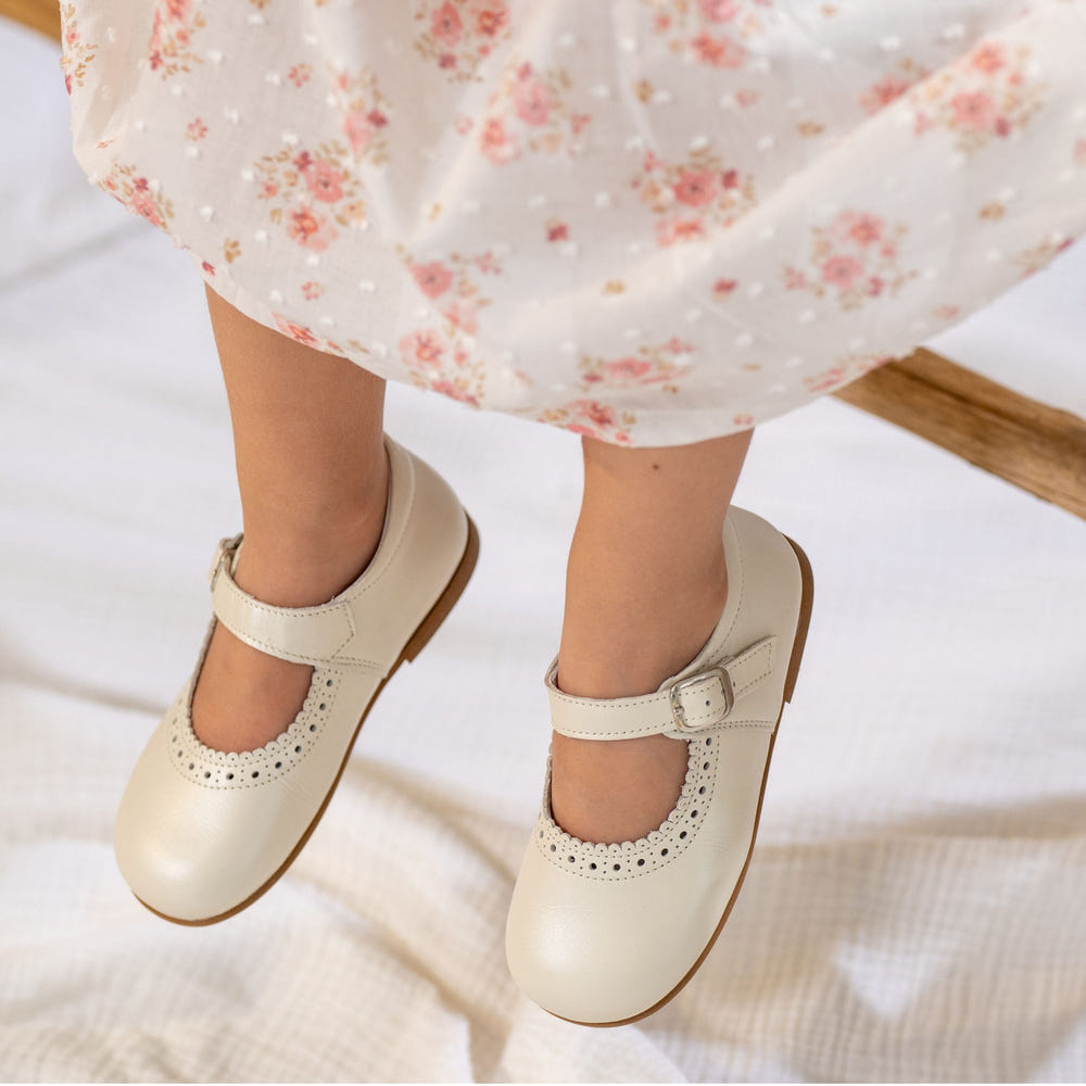 Girls Pearly Ivory Leather Walker Shoes - MOOGCO Baby