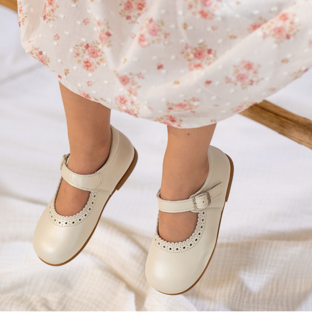 Girls Pearly Ivory Leather Walker Shoes - MOOGCO Baby