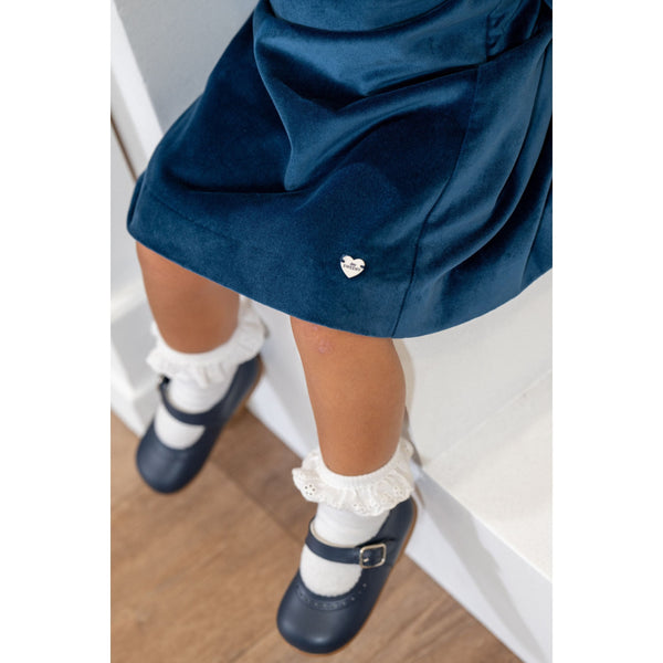 Girls Navy Blue Leather Walker Shoes - MOOGCO Baby