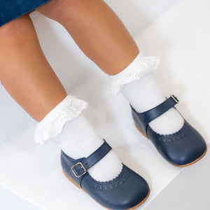 Girls Navy Blue Leather Walker Shoes - MOOGCO Baby