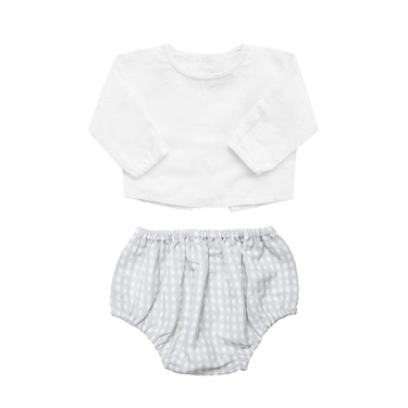 Gift set | grey gingham bloomer and white linen shirt