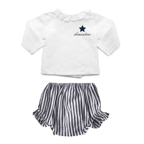 Monogrammed Gift set | Double button blouse and Harbor Island stripe frill bloomer