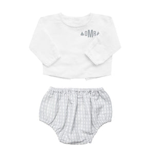 Monogrammed Gift set | double button shirt and grey gingham bloomer