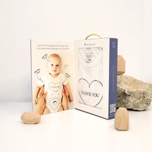 "Massage Me! Onesie for babies 0-6 months, showcasing soft fabric and playful design at angle 11."