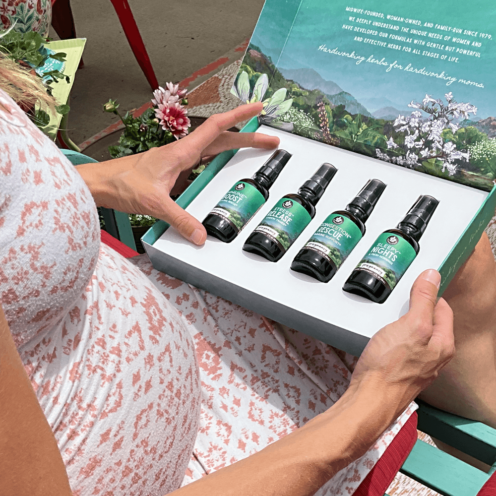 "Pregnancy Essentials Kit in a gift box, perfect for expecting mothers, featuring must-have items for a healthy pregnancy."