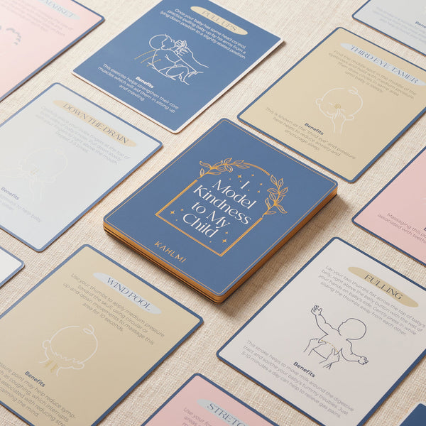 "Baby Massage Cards displayed at an angle, promoting soothing techniques for infants' relaxation and bonding."