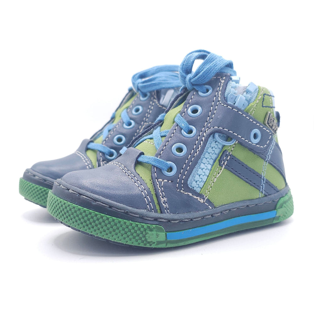 Boys high zip shoe in green - stylish and comfortable footwear for toddlers.