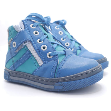 Boys high zip shoe in blue, perfect for stylish and comfortable little feet.