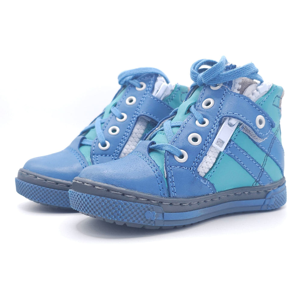 Boys high zip shoe in blue, perfect for stylish and comfortable little feet.