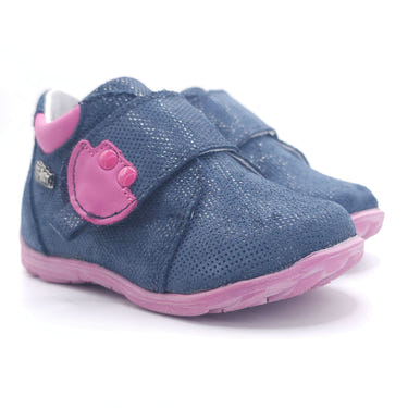 Girls navy and pink Velcro shoes, perfect for comfort and style. Ideal for toddlers and young girls.