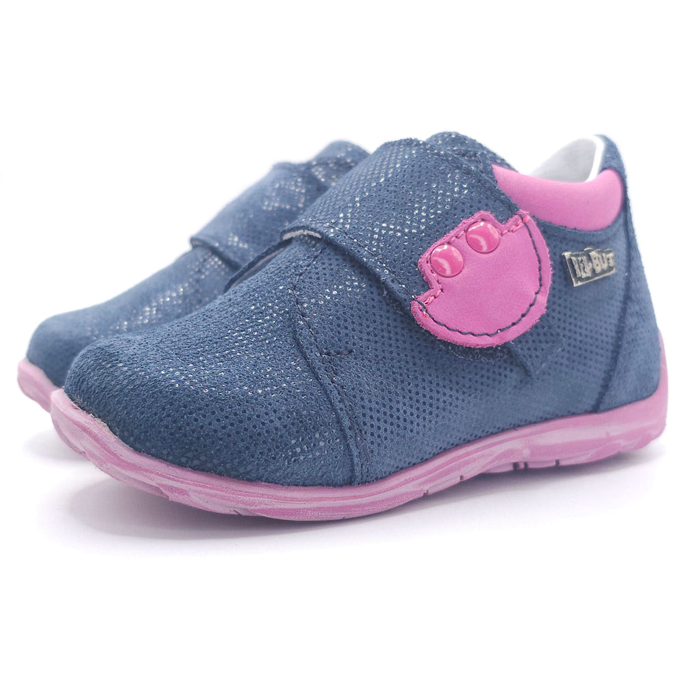Girls navy and pink Velcro shoes, perfect for comfort and style. Ideal for toddlers and young girls.