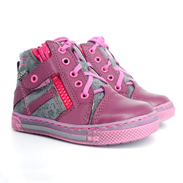 Girls high zip shoe in purple, perfect for stylish and comfortable baby footwear.