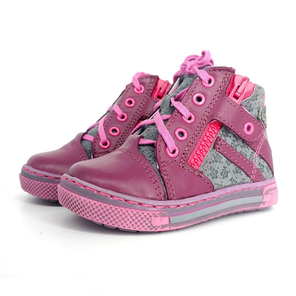 Girls high zip shoe in purple, perfect for stylish and comfortable baby footwear.