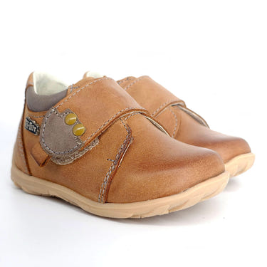 Boys brown Velcro shoes for toddlers, stylish and comfortable footwear for little ones.