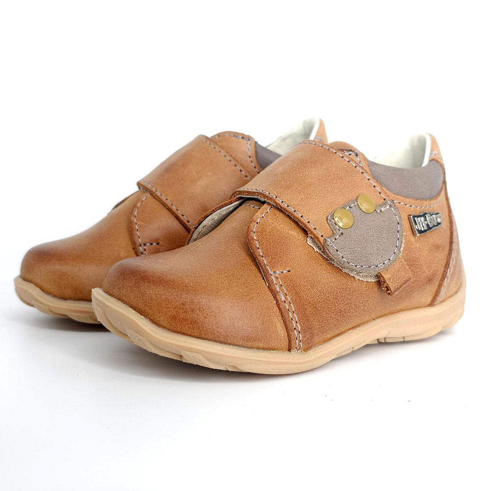 Boys brown Velcro shoes for toddlers, stylish and comfortable footwear for little ones.