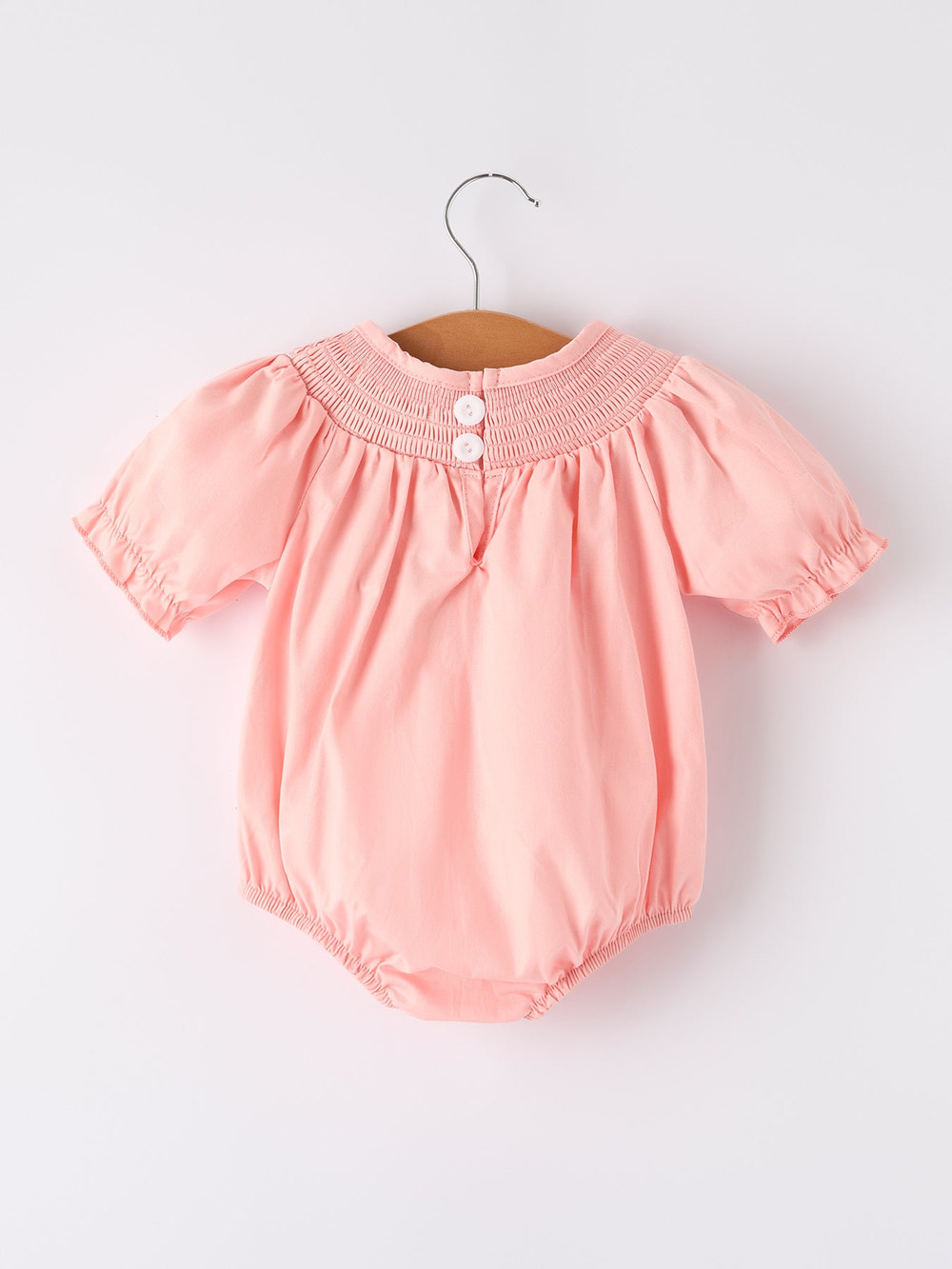 Girls Horse Smocking Embroidered Coral Romper - Soft Fabric for Baby & Toddler