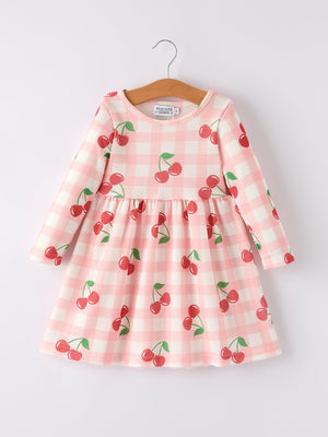 Waffle Cherry Girls Long Sleeve Dress - stylish and cozy outfit for little girls. Perfect for any occasion!