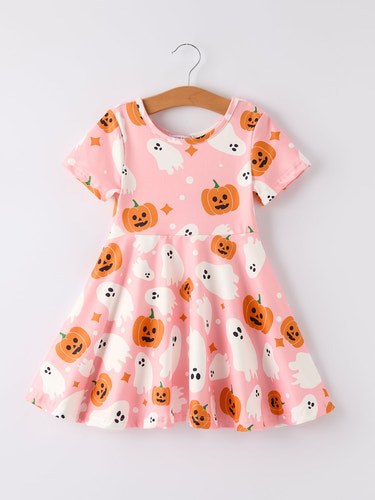 Halloween Ghost Pumpkin Print Short sleeve Dress