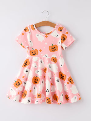Halloween Ghost Pumpkin Print Short sleeve Dress