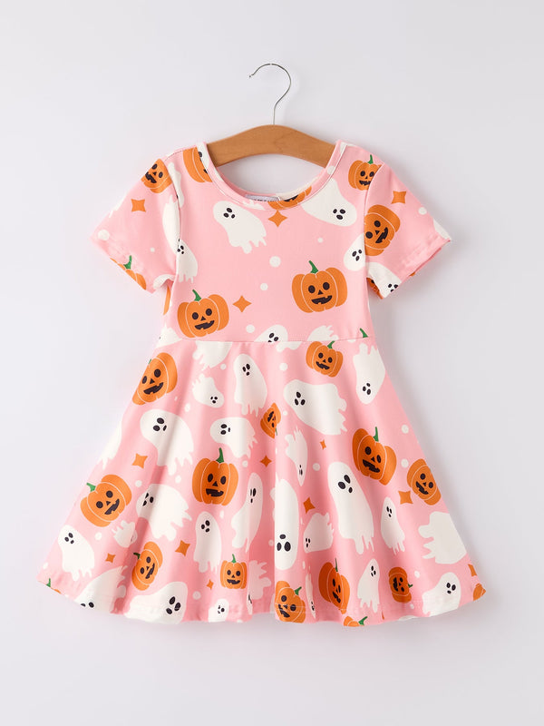 Halloween Ghost Pumpkin Print Short sleeve Dress