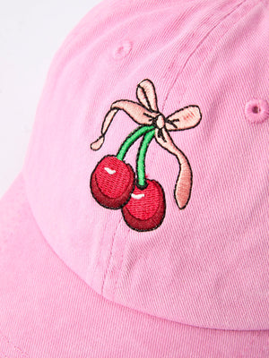 Cherry girls hat from angle 3, perfect accessory for stylish little ones in any season.