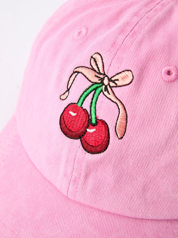 Cherry girls hat from angle 3, perfect accessory for stylish little ones in any season.