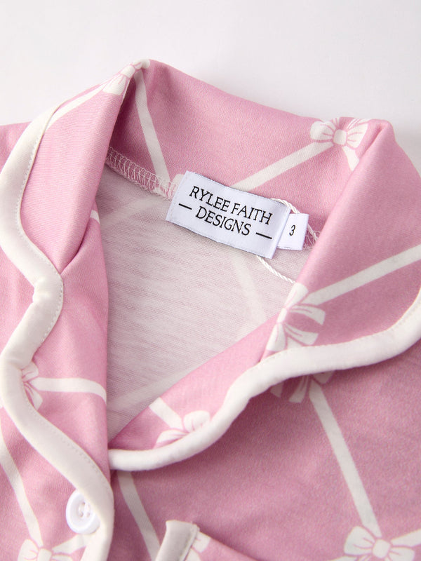 Mommy & me Autumn Check Bow Girls Lapel Pajamas