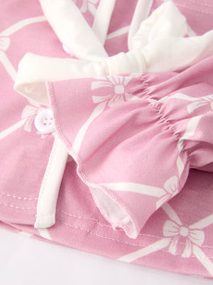 Mommy & me Autumn Check Bow Girls Lapel Pajamas