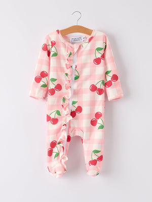 Waffle Cherry Plaid Girls' Romper - Cute and stylish outfit for baby girls, perfect for any occasion.