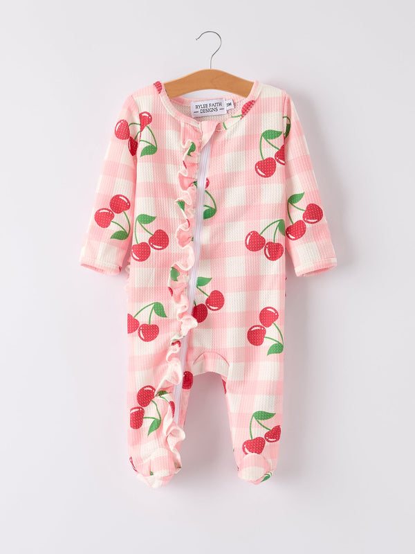 Waffle Cherry Plaid Girls' Romper - Cute and stylish outfit for baby girls, perfect for any occasion.