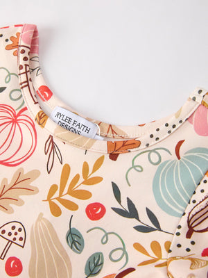 Fall Thanksgiving Pumpkin Leaf Print Dress