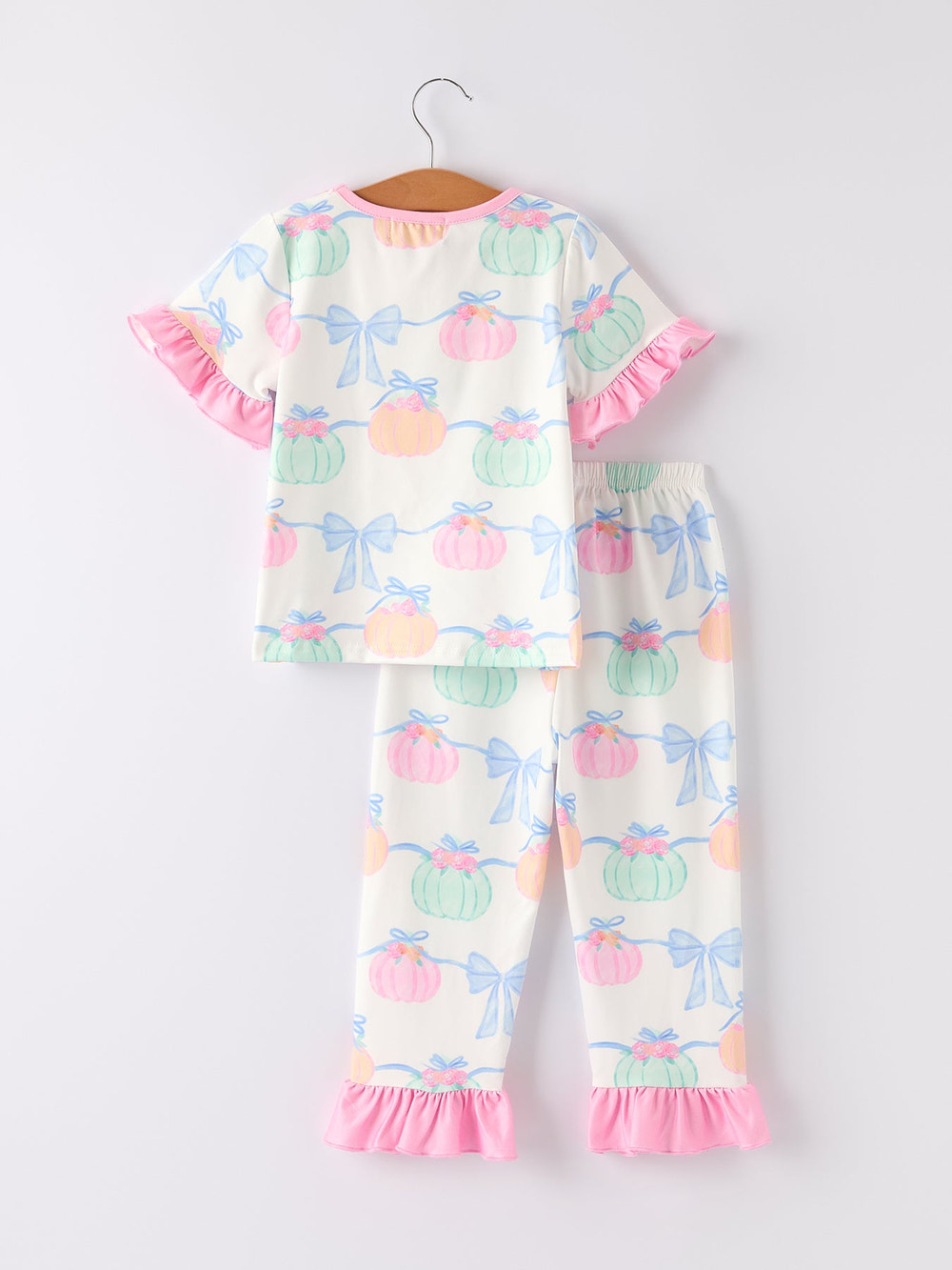 Fall Halloween & Thanksgiving Short Sleeve Ruffled Milk Silk Girls Pajamas