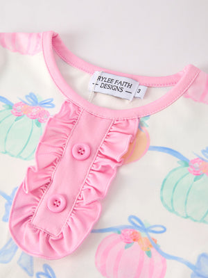 Fall Halloween & Thanksgiving Short Sleeve Ruffled Milk Silk Girls Pajamas