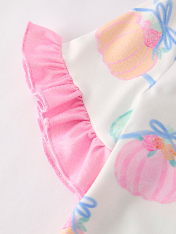 Fall Halloween & Thanksgiving Short Sleeve Ruffled Milk Silk Girls Pajamas