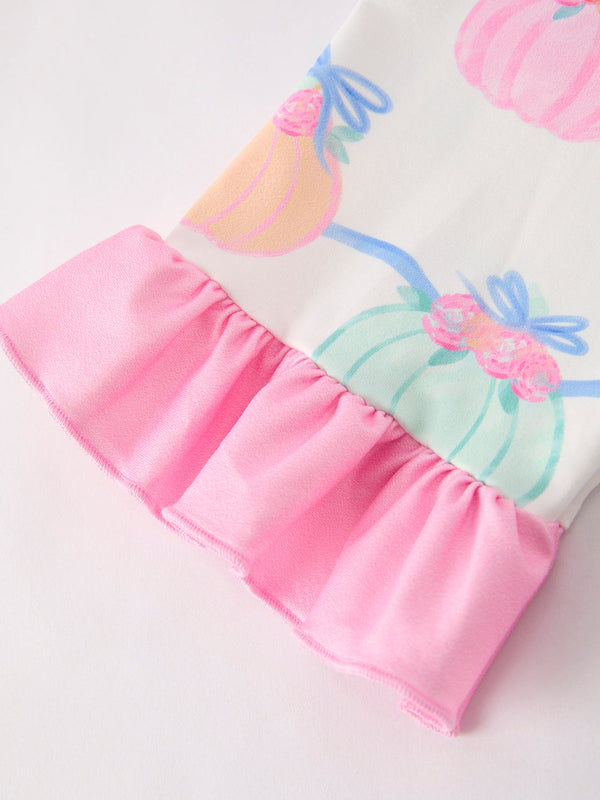 Fall Halloween & Thanksgiving Short Sleeve Ruffled Milk Silk Girls Pajamas