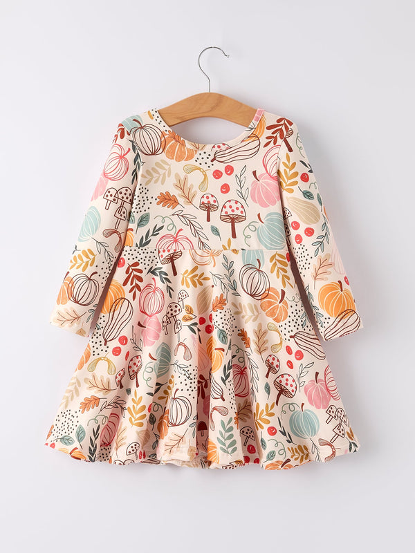 Fall Thanksgiving Pumpkin Leaf Print Dress