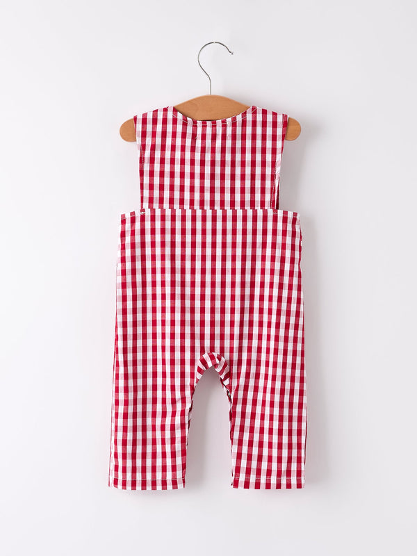 Red Plaid Smocked Church Christ Bishop Christening Baby Boys' Romper