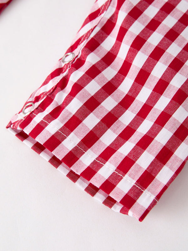 Red Plaid Smocked Church Christ Bishop Christening Baby Boys' Romper