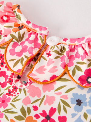 Fall Halloween & Thanksgiving Pumpkin Bow Smock Embroidered Floral Dress