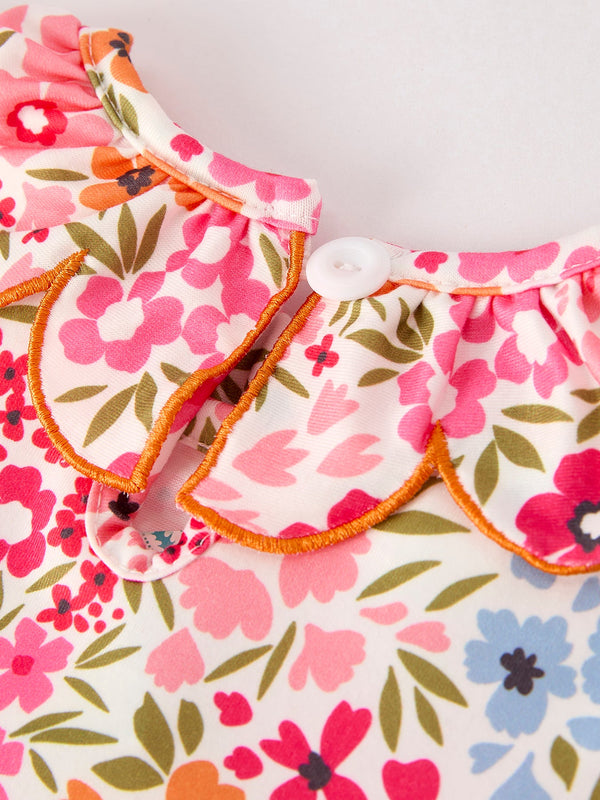 Fall Halloween & Thanksgiving Pumpkin Bow Smock Embroidered Floral Dress