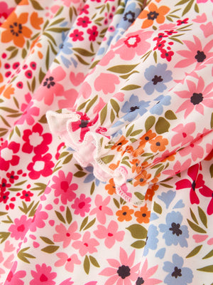 Fall Halloween & Thanksgiving Pumpkin Bow Smock Embroidered Floral Dress