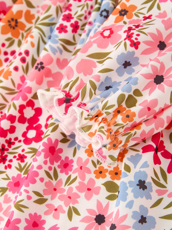 Fall Halloween & Thanksgiving Pumpkin Bow Smock Embroidered Floral Dress