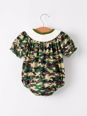 Camouflage Duck Smocking Embroidery Girls Romper