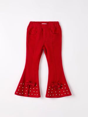 Dark Red Flared Elastic Jeans